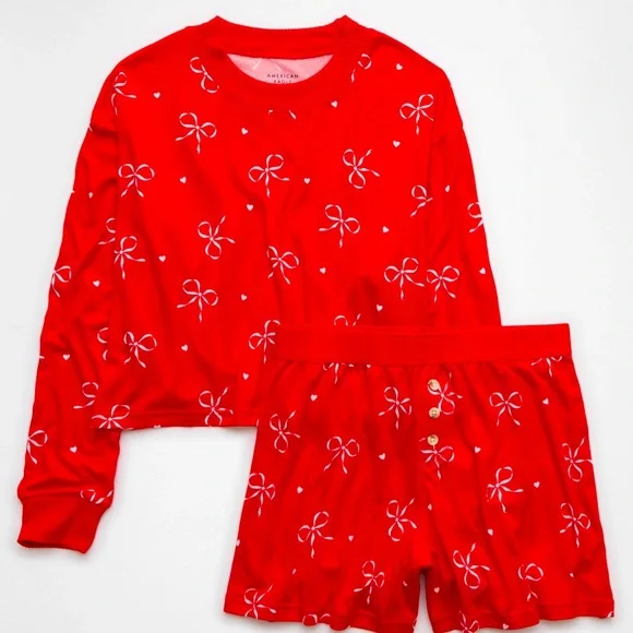 🎀 American Eagle Bow Plush PJ Set ❤️ - Picture 1 of 4